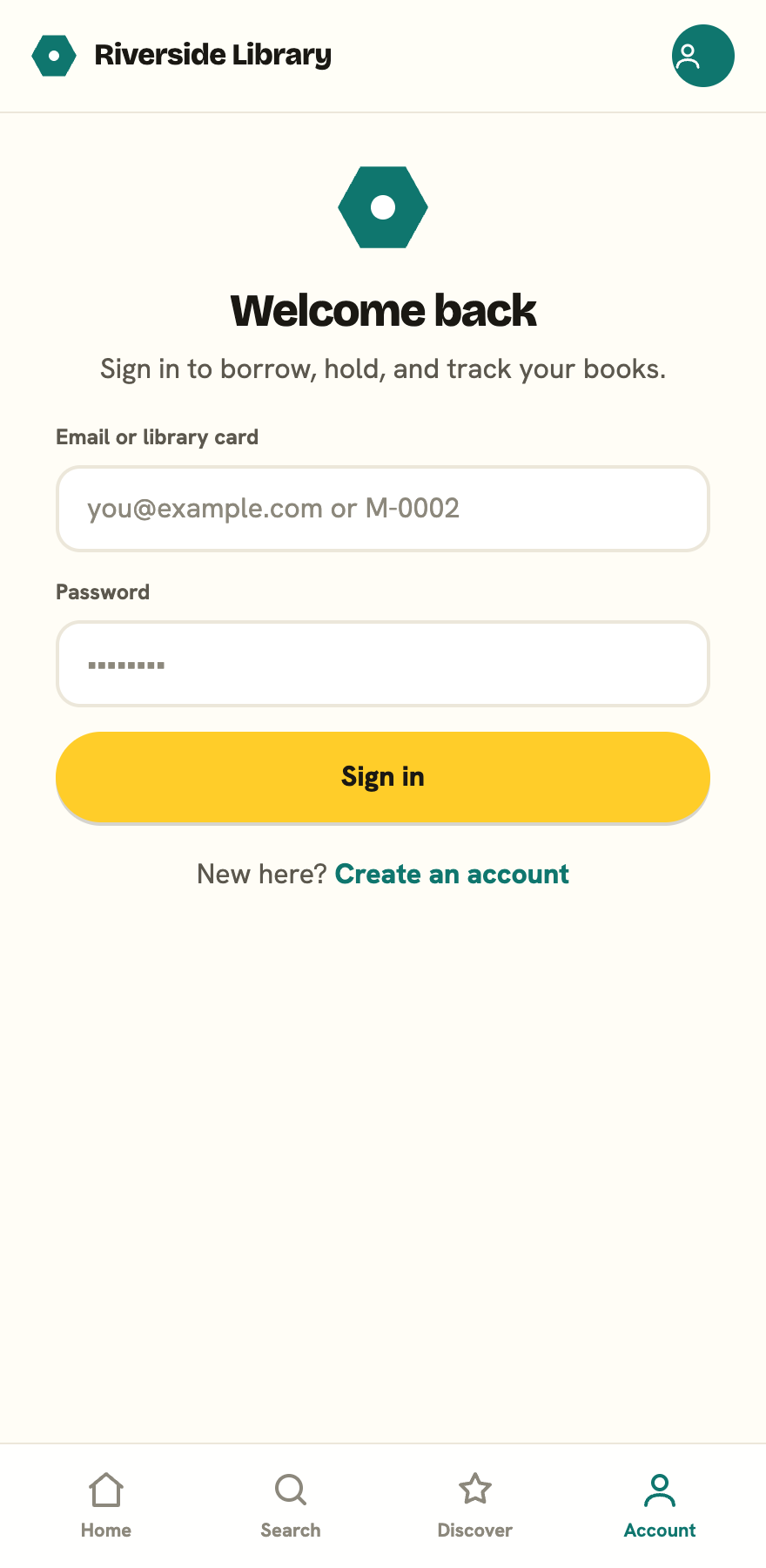 The reader app sign-in screen on a phone, with a toggle between Sign in and Create an account