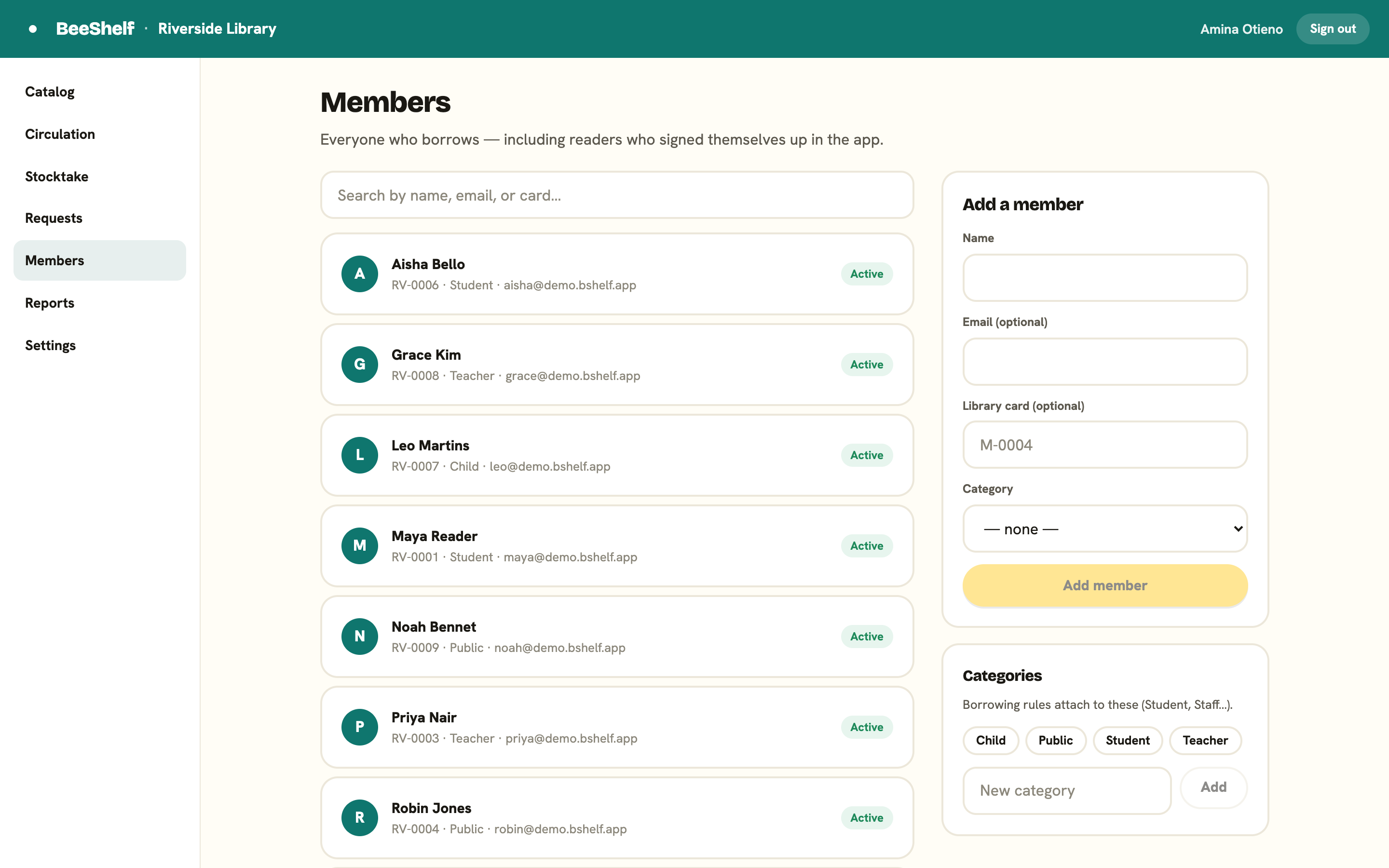 The Members tab with a searchable member list and the Add a member panel on the right